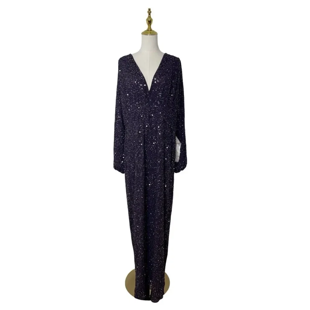 Mac Duggal 10791 Long Sleeve Sequin Column Gown Amethyst Size 14 $498 - Picture 3 of 6